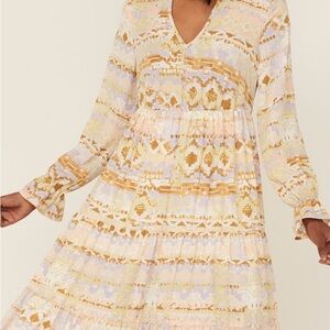 Shyanne Women's Watercolor Southwestern Maxi Long Sleeve Dress Size M.